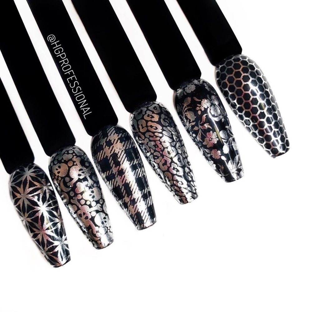 Nail Art Holo Black/Silver Foil Packs Multi Design
